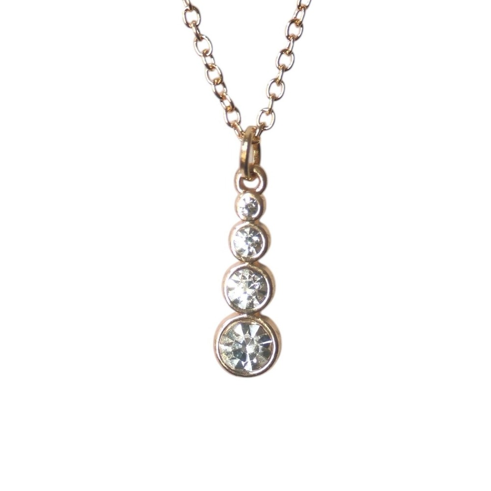 Swarovski Crystal Gold Overlay Tiered Drop Necklace Graduated Round Pendant NWT
